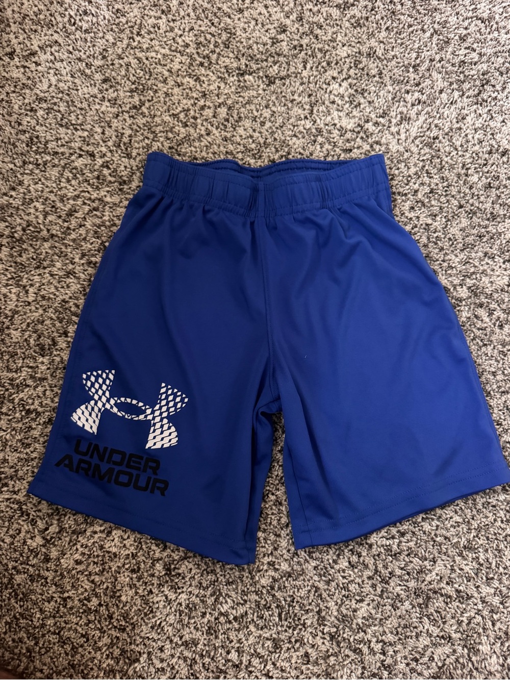 Under Armour Royal Blue Boys Athletic Shorts with White Logo